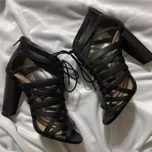 Torrid Black Lace-Up Open Toe Heels (9W)